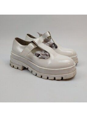 Y2K  l'intervalle Frat White Leather Chunky Sole Loafer T-Strap Mary-Jane Sz 37